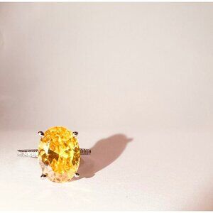 Sterling Silver 925 Ring With Yellow Oval CZ Stone & Moissanite Accents Size 8.2